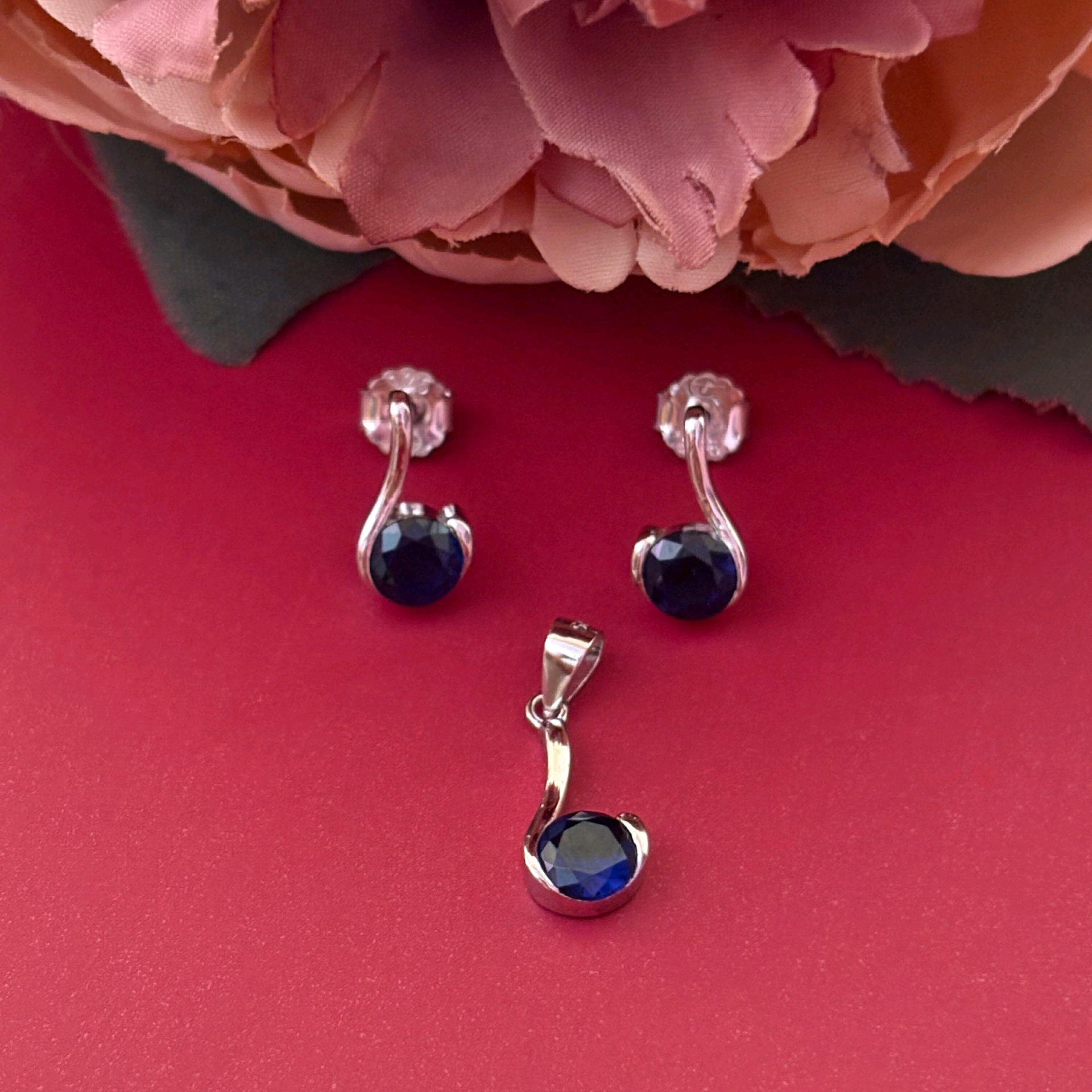 Sapphire Silver Pendant Set 